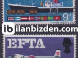 İNGİLTERE 1967 DAMGALI EFTA ÜYELERİNİN TIRLARDAN UÇAĞA VE BAYRAKLARIN YÜKLENMESİ SERİSİ
