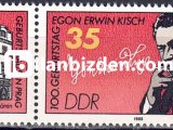 ALMANYA (DOĞU) 1985 DAMGASIZ EGON ERWİN KİSCH’İN DOĞUMUNUN 100. YILI  SERİSİ