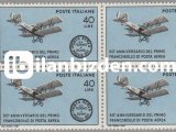 İTALYA 1967 DAMGASIZ İLK İTALYAN HAVA POSTASININ 50. YILI DÖRTLÜ BLOK SERİ